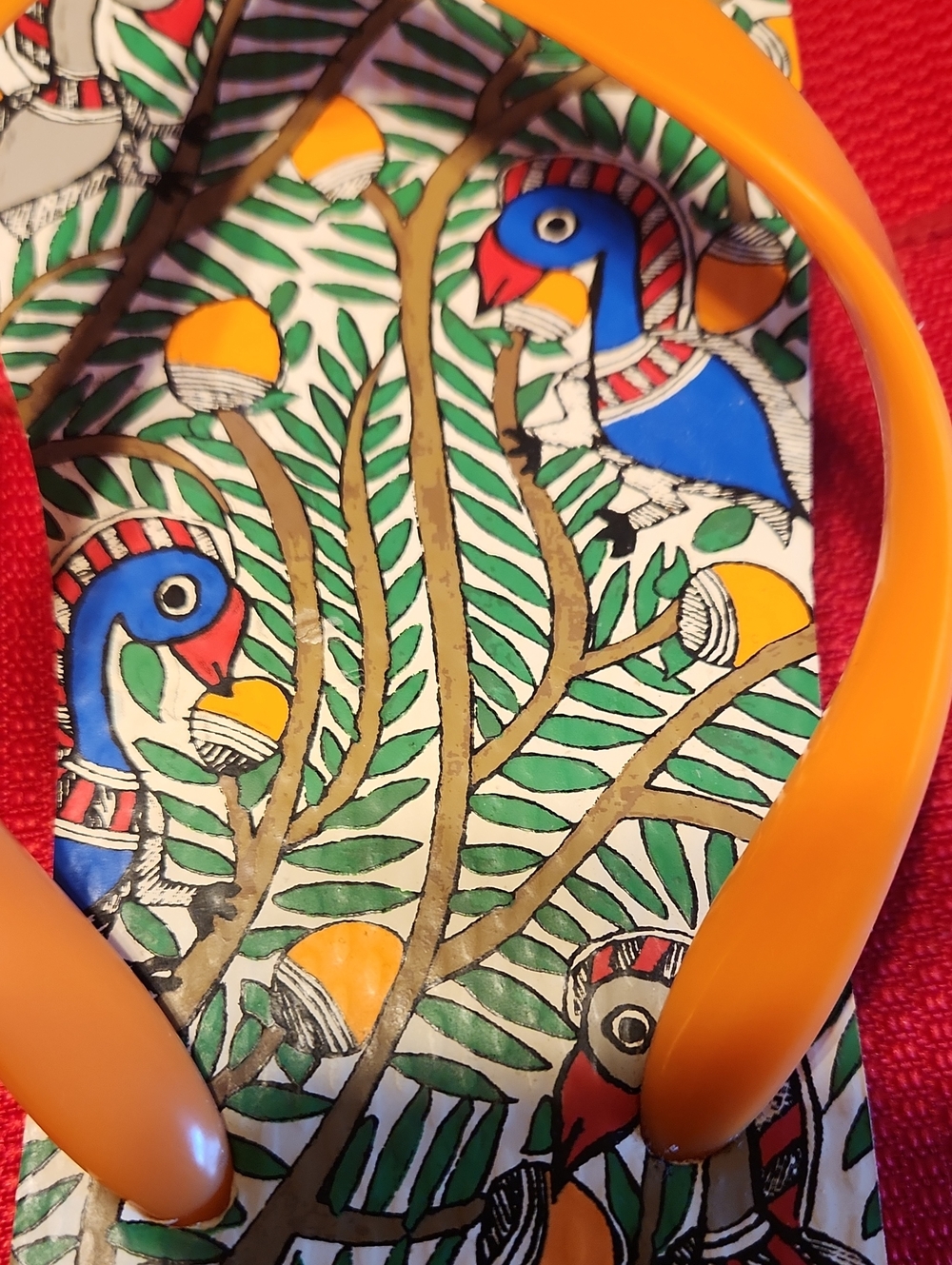 Tory Burch Orange Strap Flip Flop Sandals with Tropical Print - Picture 2 of 11